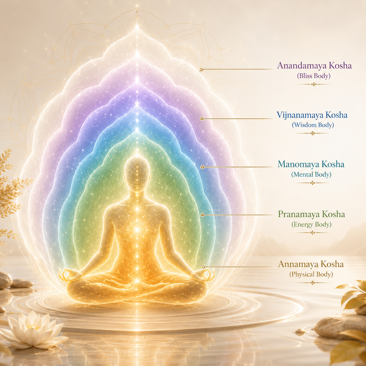 Illustration of the Pancha Kosha — five layers of being